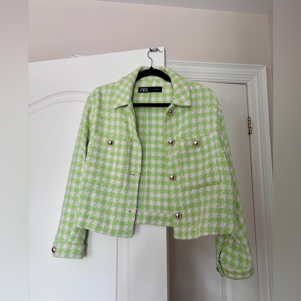 Zara tweeds jacket lime green